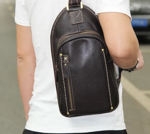 COOL LEATHER MENS  SLING BAG CROSSBODY BAG CHEST BAG FOR MEN