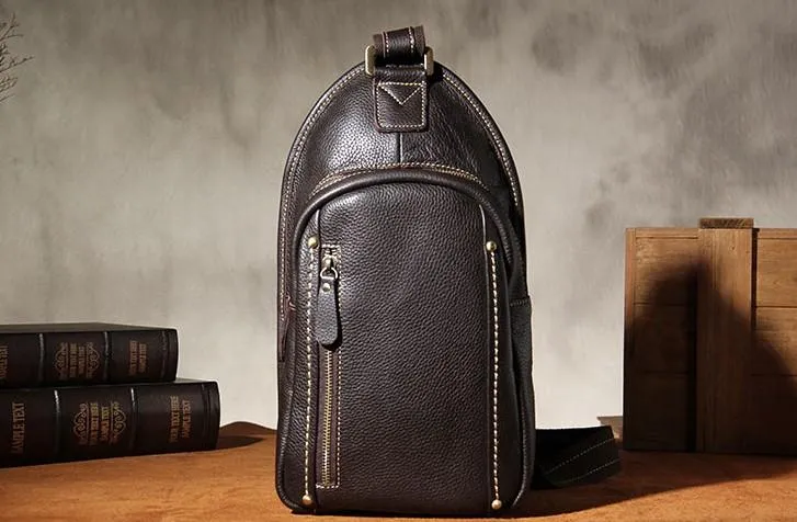 COOL LEATHER MENS  SLING BAG CROSSBODY BAG CHEST BAG FOR MEN