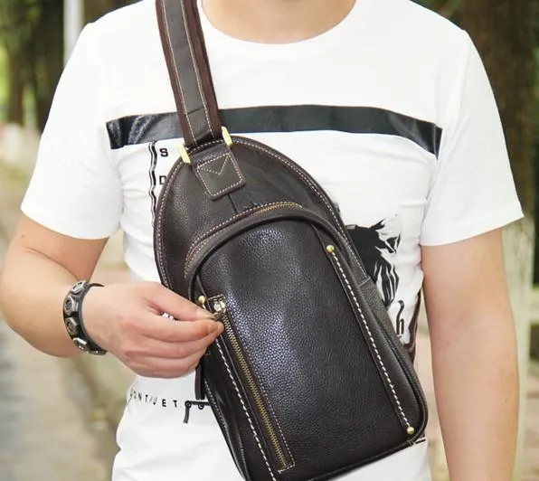 COOL LEATHER MENS  SLING BAG CROSSBODY BAG CHEST BAG FOR MEN