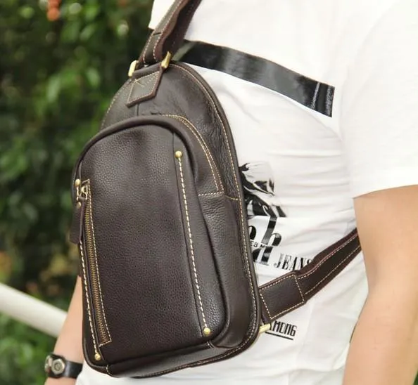 COOL LEATHER MENS  SLING BAG CROSSBODY BAG CHEST BAG FOR MEN