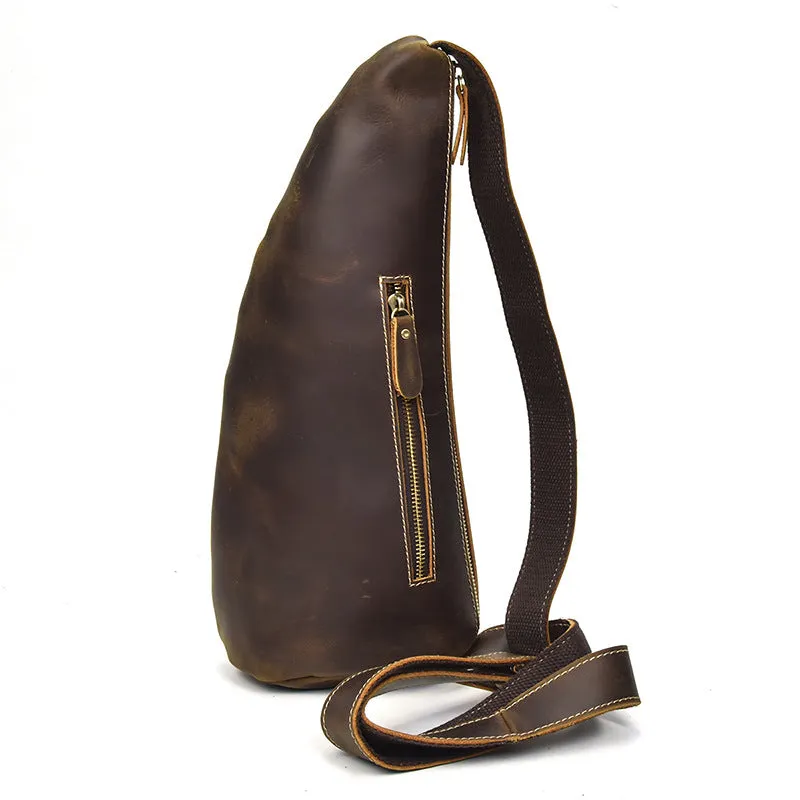 Cool Leather Sling Bag for Men Vintage Chest Crossbody Sling Bag For Men