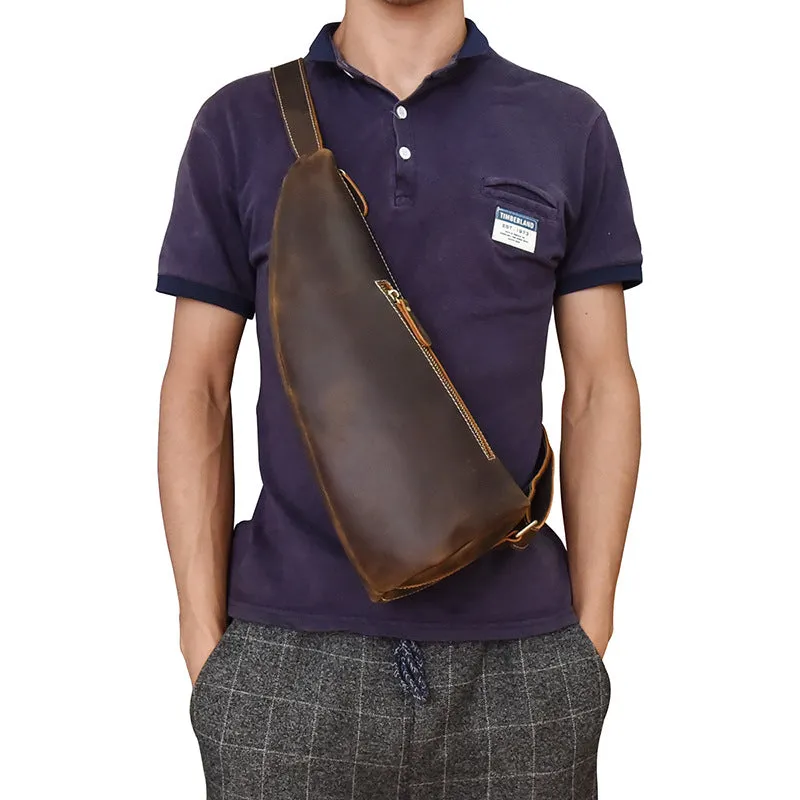 Cool Leather Sling Bag for Men Vintage Chest Crossbody Sling Bag For Men