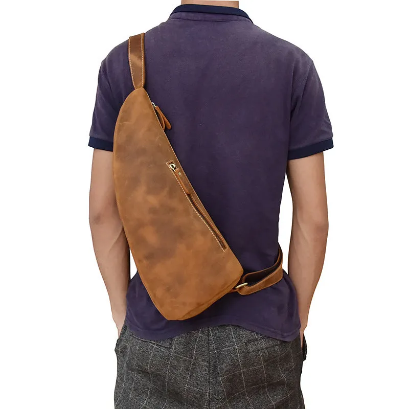 Cool Leather Sling Bag for Men Vintage Chest Crossbody Sling Bag For Men