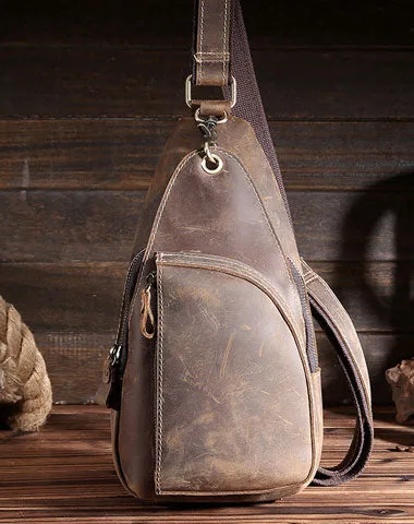 Cool Leather Sling Bag for Men Vintage Chest SLing SHoulder Bag For Men