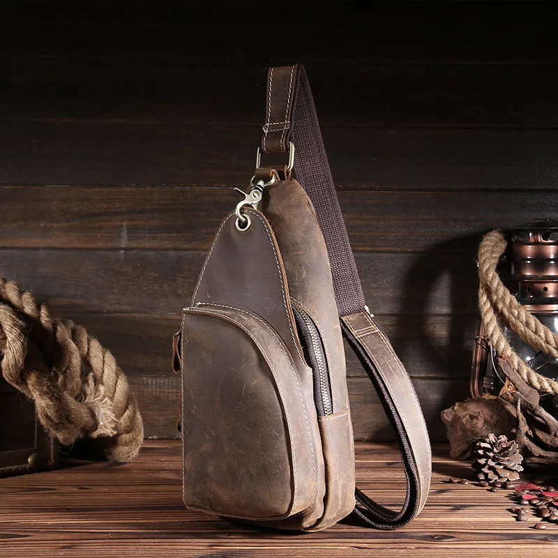 Cool Leather Sling Bag for Men Vintage Chest SLing SHoulder Bag For Men