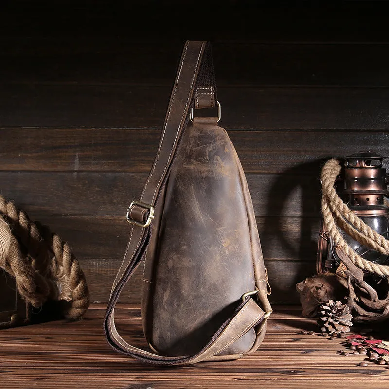 Cool Leather Sling Bag for Men Vintage Chest SLing SHoulder Bag For Men