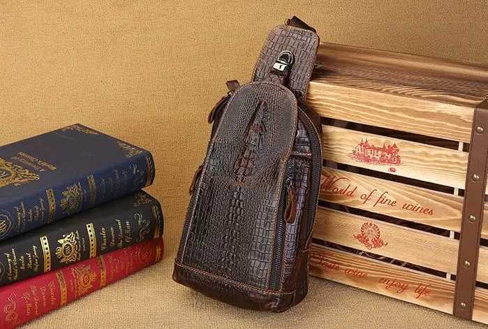 Cool Leather Sling Bag Mens One Shoulder Backpack Sling Crossbody Backpack For Men