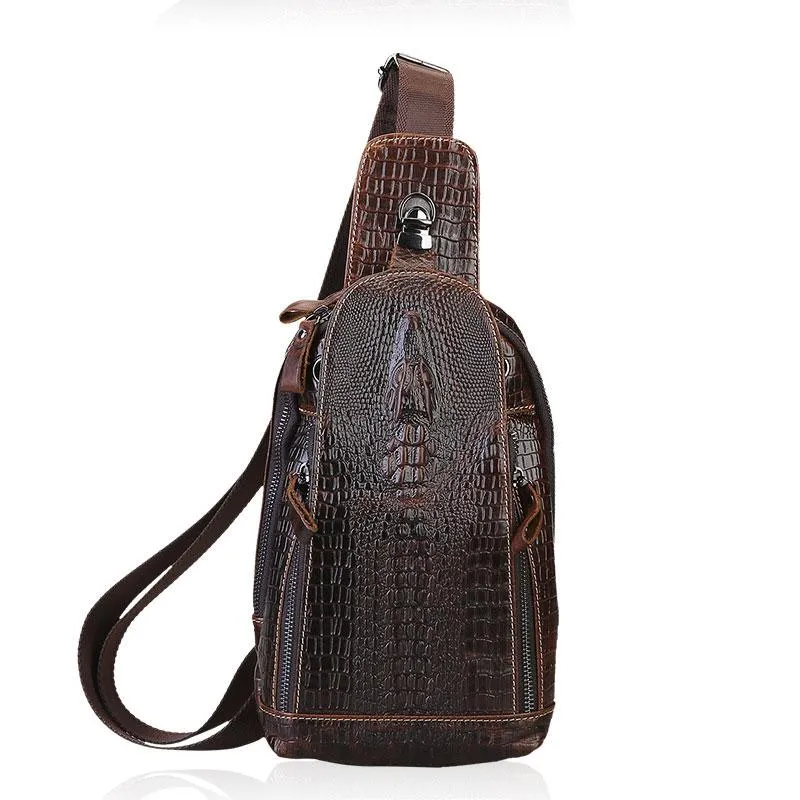 Cool Leather Sling Bag Mens One Shoulder Backpack Sling Crossbody Backpack For Men