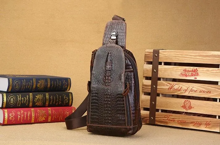 Cool Leather Sling Bag Mens One Shoulder Backpack Sling Crossbody Backpack For Men