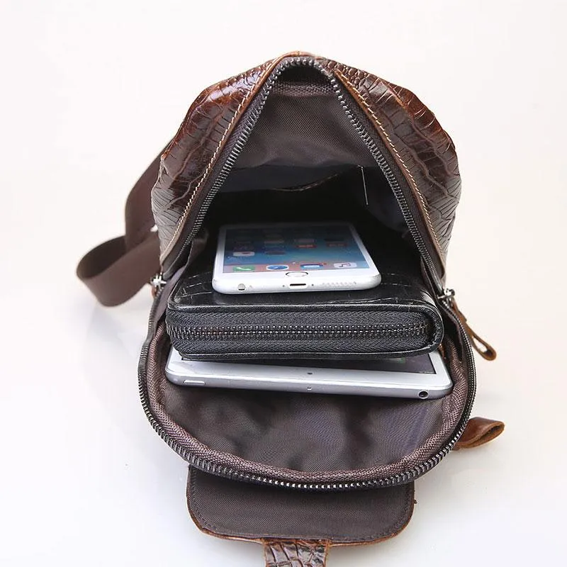 Cool Leather Sling Bag Mens One Shoulder Backpack Sling Crossbody Backpack For Men