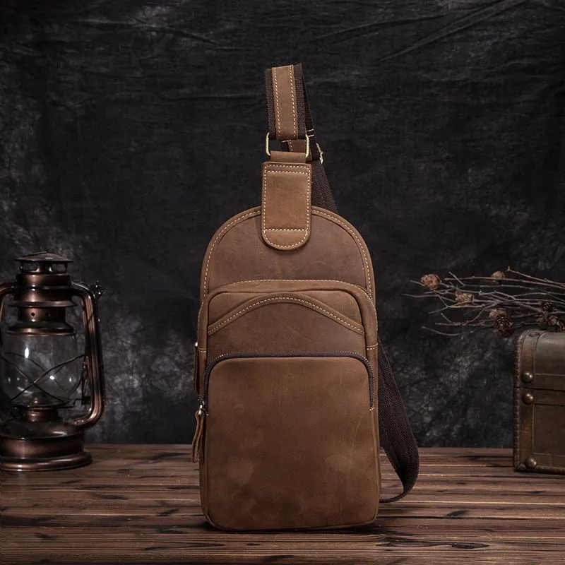 Cool Leather Sling Bag Mens Sling Crossbody Backpack Chest Bag For Men