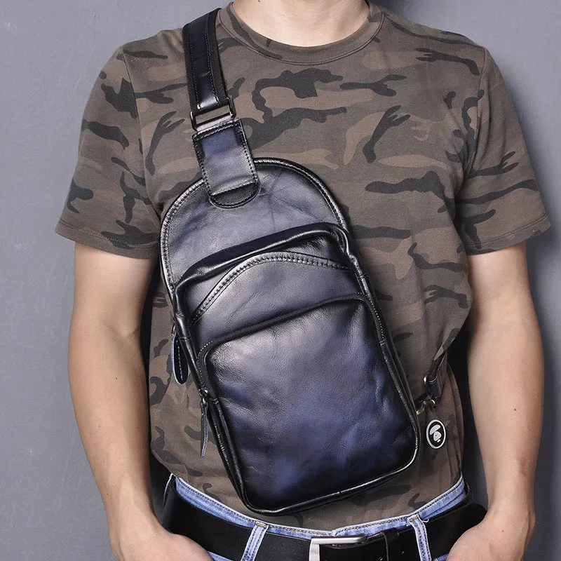 Cool Leather Sling Bag Mens Sling Crossbody Backpack Chest Bag For Men