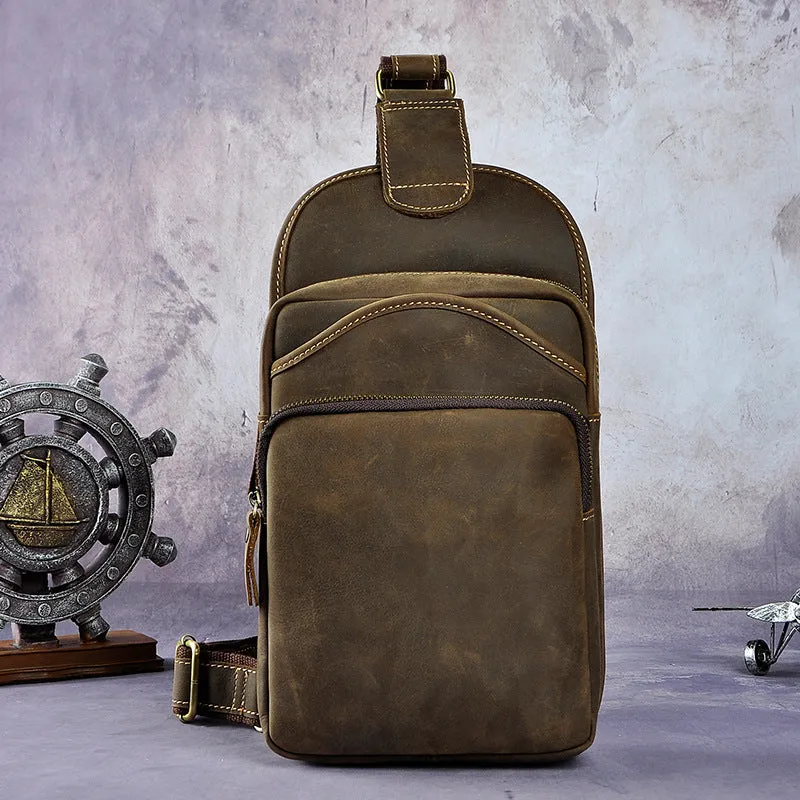 Cool Leather Sling Bag Mens Sling Crossbody Backpack Chest Bag For Men
