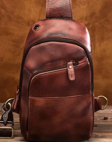 Cool Leather Vintage Chest Bags Sling Bag Crossbody Bag Travel Bag Sling Hiking Bag For Men