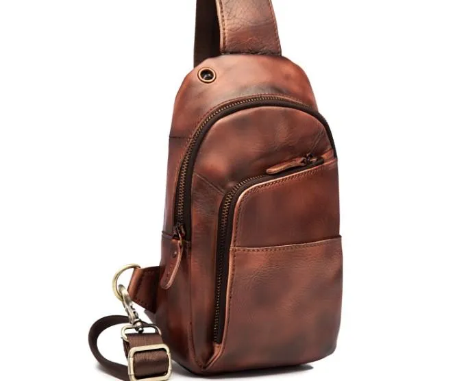 Cool Leather Vintage Chest Bags Sling Bag Crossbody Bag Travel Bag Sling Hiking Bag For Men