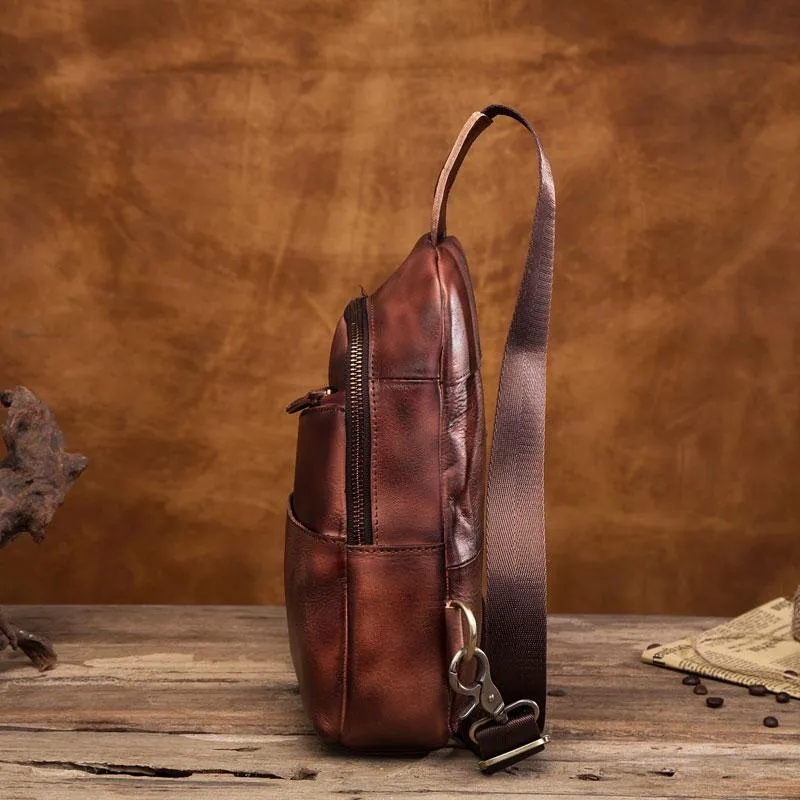 Cool Leather Vintage Chest Bags Sling Bag Crossbody Bag Travel Bag Sling Hiking Bag For Men