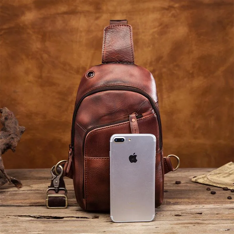 Cool Leather Vintage Chest Bags Sling Bag Crossbody Bag Travel Bag Sling Hiking Bag For Men