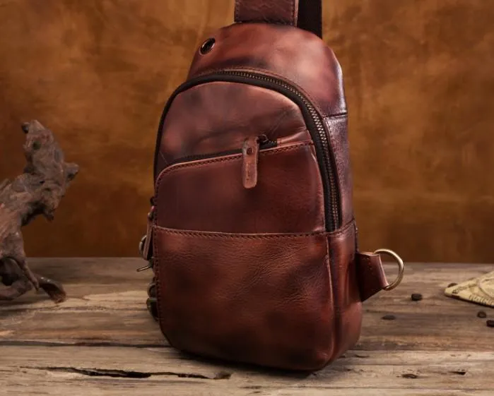 Cool Leather Vintage Chest Bags Sling Bag Crossbody Bag Travel Bag Sling Hiking Bag For Men