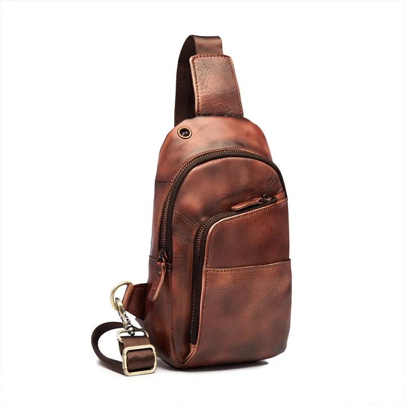 Cool Leather Vintage Chest Bags Sling Bag Crossbody Bag Travel Bag Sling Hiking Bag For Men