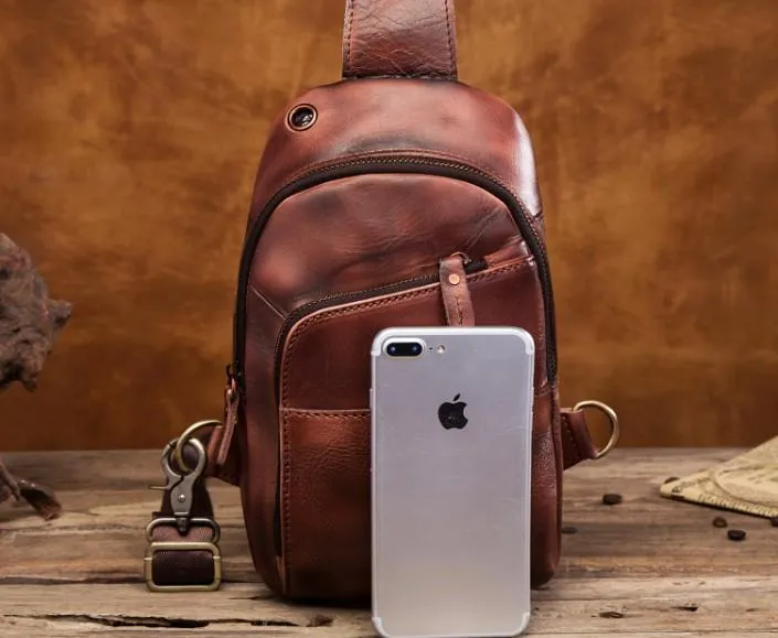 Cool Leather Vintage Chest Bags Sling Bag Crossbody Bag Travel Bag Sling Hiking Bag For Men