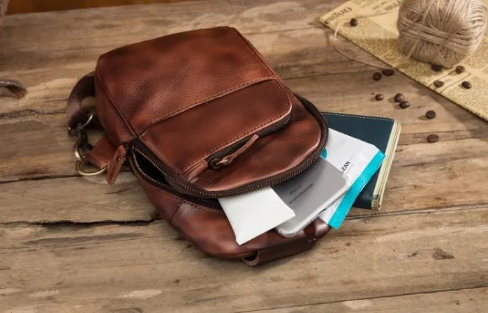 Cool Leather Vintage Chest Bags Sling Bag Crossbody Bag Travel Bag Sling Hiking Bag For Men