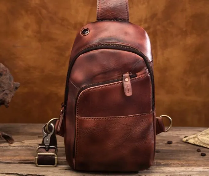 Cool Leather Vintage Chest Bags Sling Bag Crossbody Bag Travel Bag Sling Hiking Bag For Men