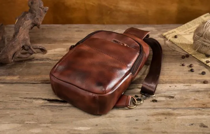 Cool Leather Vintage Chest Bags Sling Bag Crossbody Bag Travel Bag Sling Hiking Bag For Men