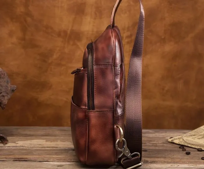 Cool Leather Vintage Chest Bags Sling Bag Crossbody Bag Travel Bag Sling Hiking Bag For Men
