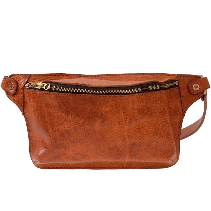 Cool Light Brown Leather Men Chest Bag Waist Bag Tan Fanny Pack Hip Bag Bum Pack For Men