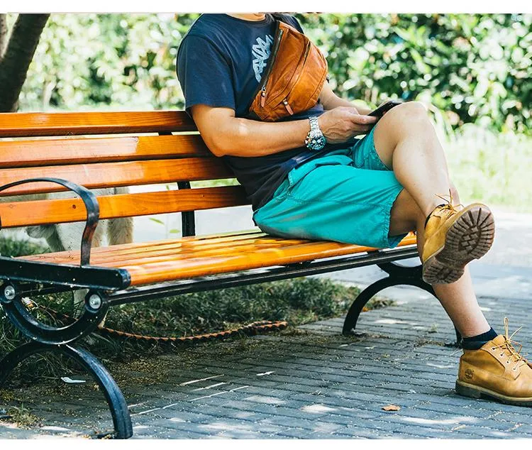 Cool Light Brown Leather Men Chest Bag Waist Bags Tan Fanny Pack Black Hip Bag Bum Pack For Men