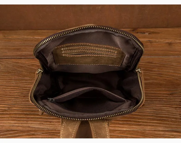 Cool Light Brown Leather Mens 10 inches Sling Bag Crossbody Pack Chest Bag for men
