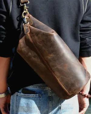 Cool Mens Leather Barrel Chest Bags Bucket Sling Bag One Shoulder Backpack For Men