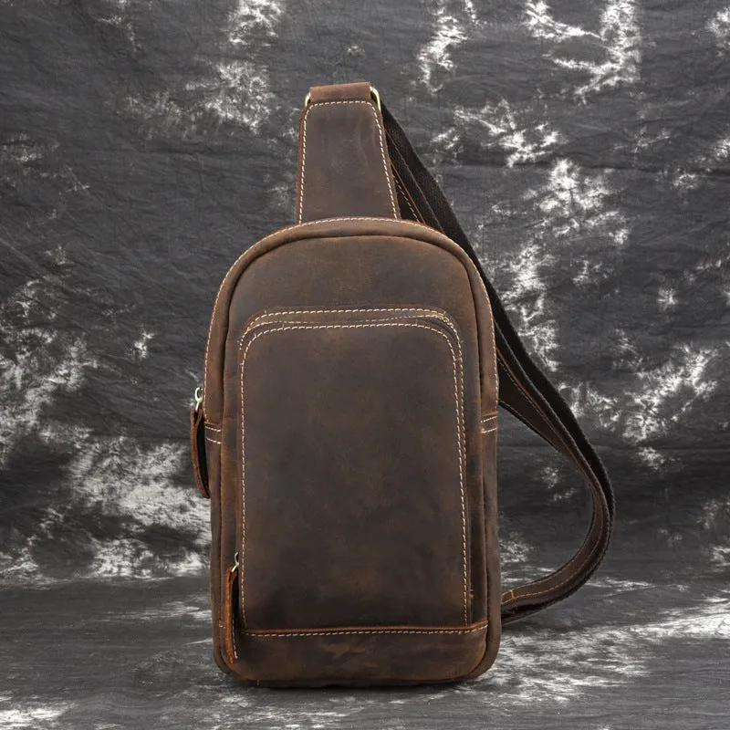 Cool Mens Leather Chest Bag Leather Sling Bag Leather Sling pack Crossbody Sling bag For Men