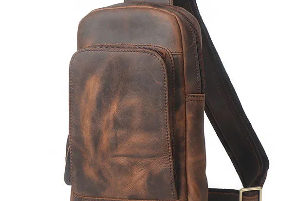 Cool Mens Leather Chest Bag Leather Sling Bag Leather Sling pack Crossbody Sling bag For Men