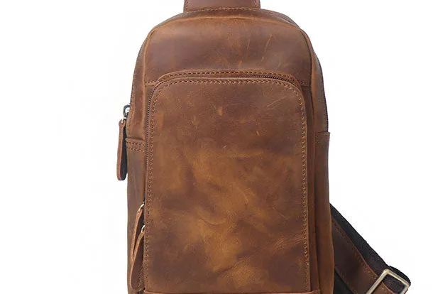 Cool Mens Leather Chest Bag Leather Sling Bag Leather Sling pack Crossbody Sling bag For Men