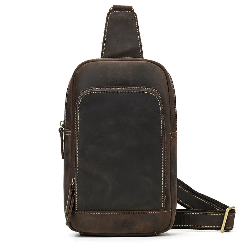 Cool Mens Leather Chest Bag Leather Sling Bag Leather Sling pack Crossbody Sling bag For Men