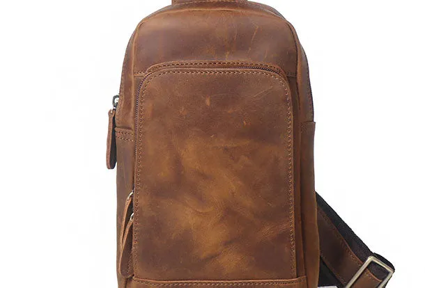 Cool Mens Leather Chest Bag Leather Sling Bag Leather Sling pack Crossbody Sling bag For Men