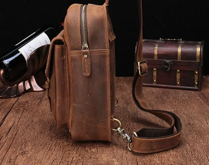 Cool Mens Leather Sling Bag One Shoulder Bag Sling Chest Bag For Men