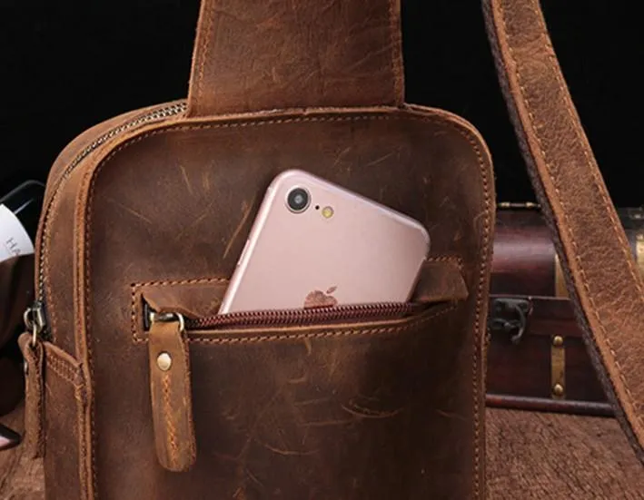 Cool Mens Leather Sling Bag One Shoulder Bag Sling Chest Bag For Men