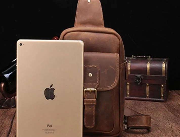 Cool Mens Leather Sling Bag One Shoulder Bag Sling Chest Bag For Men