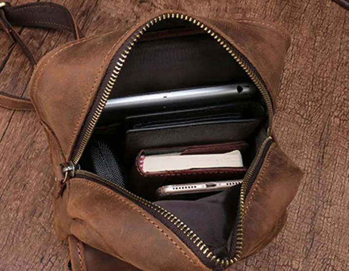 Cool Mens Leather Sling Bag One Shoulder Bag Sling Chest Bag For Men