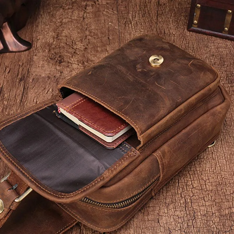 Cool Mens Leather Sling Bag One Shoulder Bag Sling Chest Bag For Men