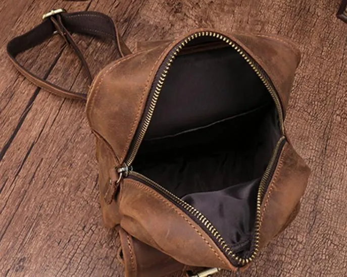 Cool Mens Leather Sling Bag One Shoulder Bag Sling Chest Bag For Men