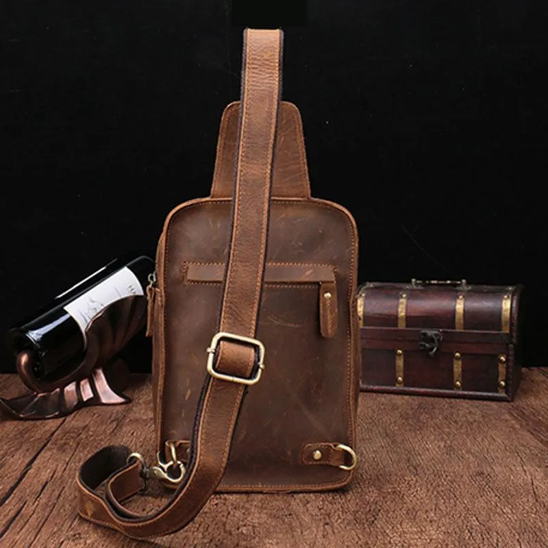 Cool Mens Leather Sling Bag One Shoulder Bag Sling Chest Bag For Men