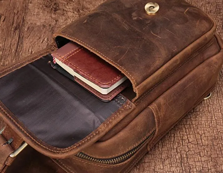 Cool Mens Leather Sling Bag One Shoulder Bag Sling Chest Bag For Men