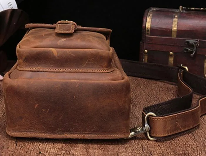 Cool Mens Leather Sling Bag One Shoulder Bag Sling Chest Bag For Men
