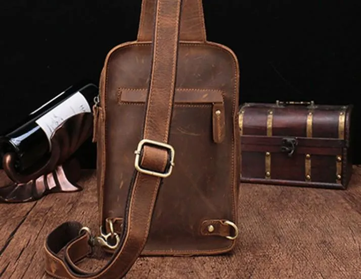 Cool Mens Leather Sling Bag One Shoulder Bag Sling Chest Bag For Men