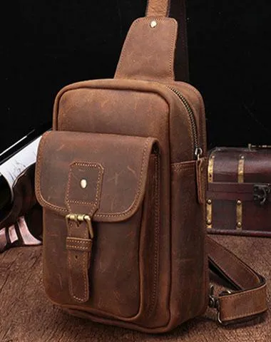 Cool Mens Leather Sling Bag One Shoulder Bag Sling Chest Bag For Men