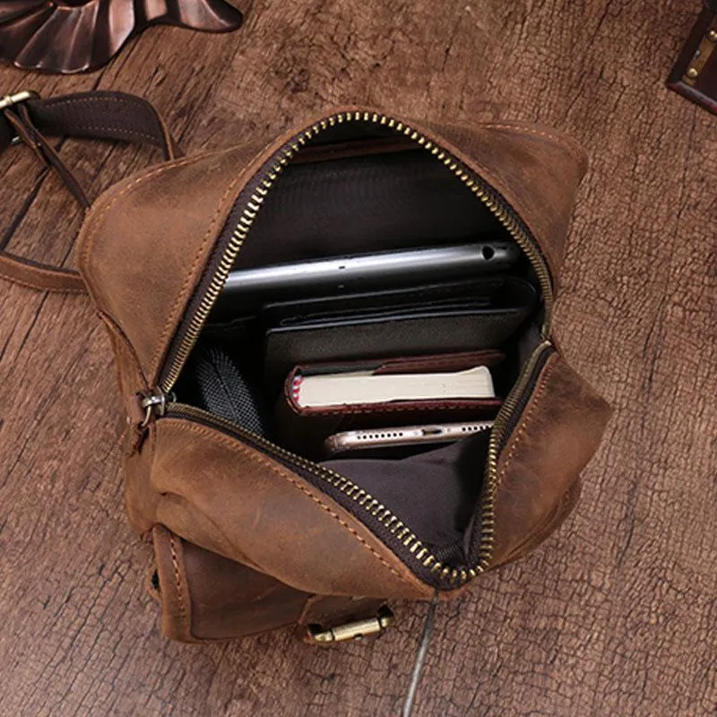 Cool Mens Leather Sling Bag One Shoulder Bag Sling Chest Bag For Men