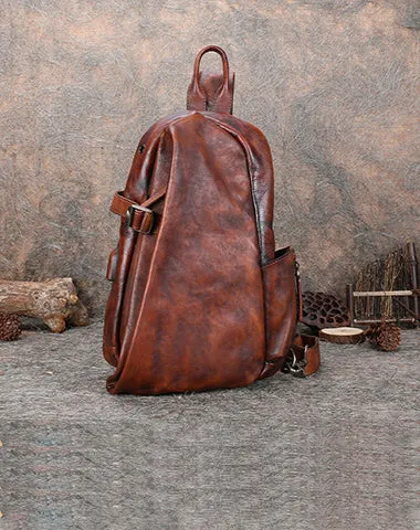 Cool Men's Leather Sling Bag Sling Pack Brown Leather Sling Backpack For Men